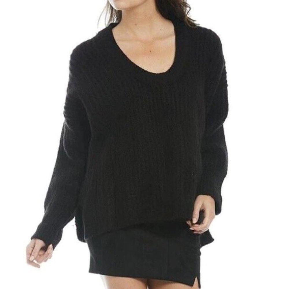 NWT Free People Black Crewneck Sweater Women's Size Small Oversized - Picture 3 of 8